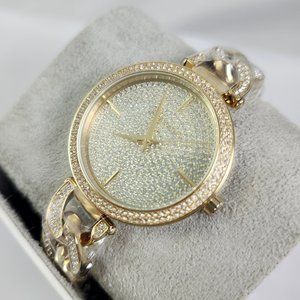 NEW Michael Kors Catelyn Chain Pave Glitz Gold Rhinestone Watch MK4674 NWT Box